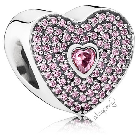 EUC Pandora 791555CZS Sterling Silver Sweetheart Heart Charm w/ Salmon Zirconia - Picture 1 of 7